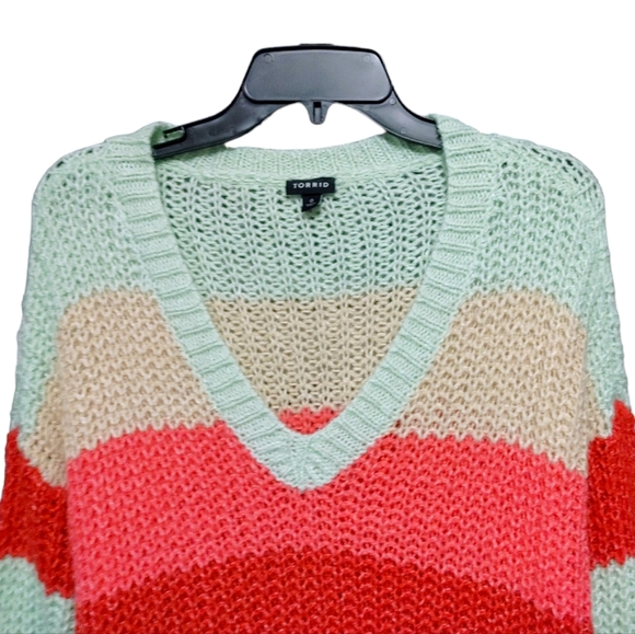 Torrid Colorful Multi Stripe Cozy Knit V Neck Sweater Women's Plus Size 0X - Picture 8 of 12